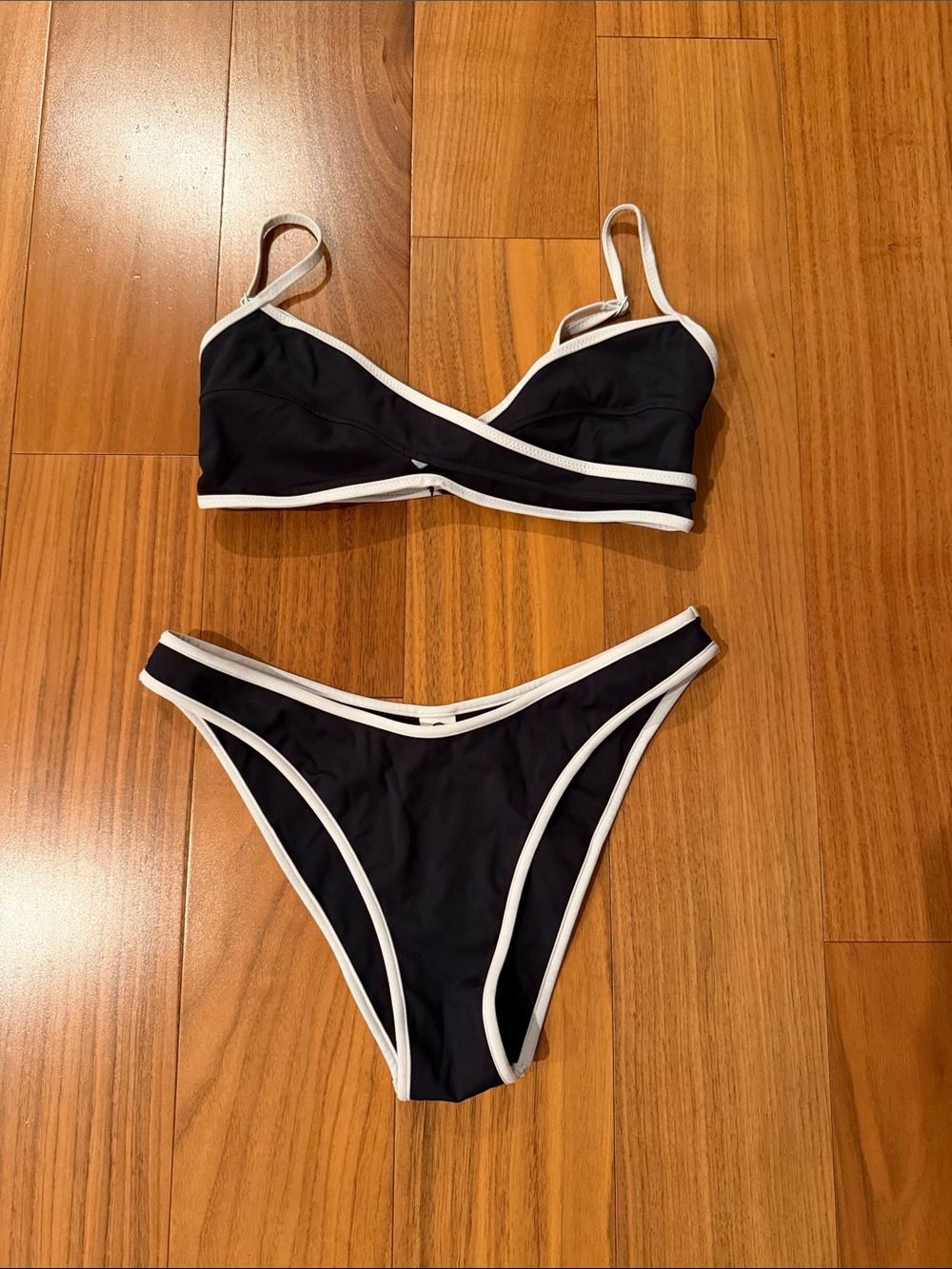 Black Bikini Set with White Contrast Trim - Women's Swim